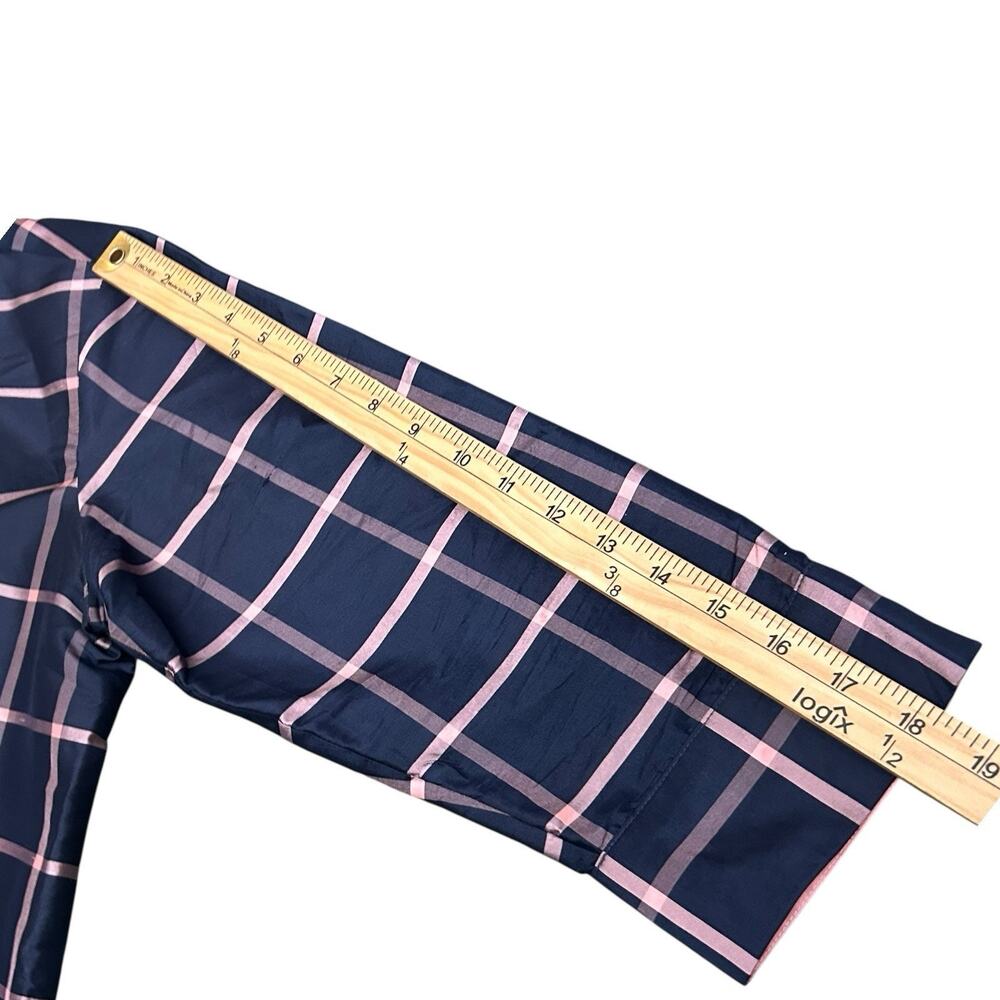 Linea Shirt Women S Small Blue Plaid Button Up Silk 3/4 Sleeve Collared Casual - Picture 6 of 7